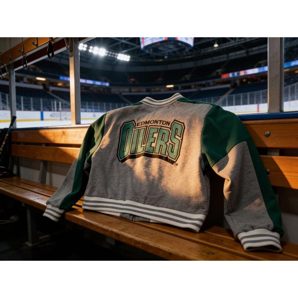 Christian Dior Edmonton Oilers Varsity Bomber Jacket Womens Crop Green‎ Grey L - Picture 10 of 10
